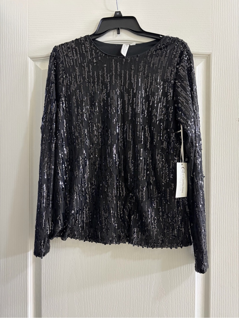 NWT Cato Collection Black Sequin Top Long Sleeve Holiday Party Blouse Medium